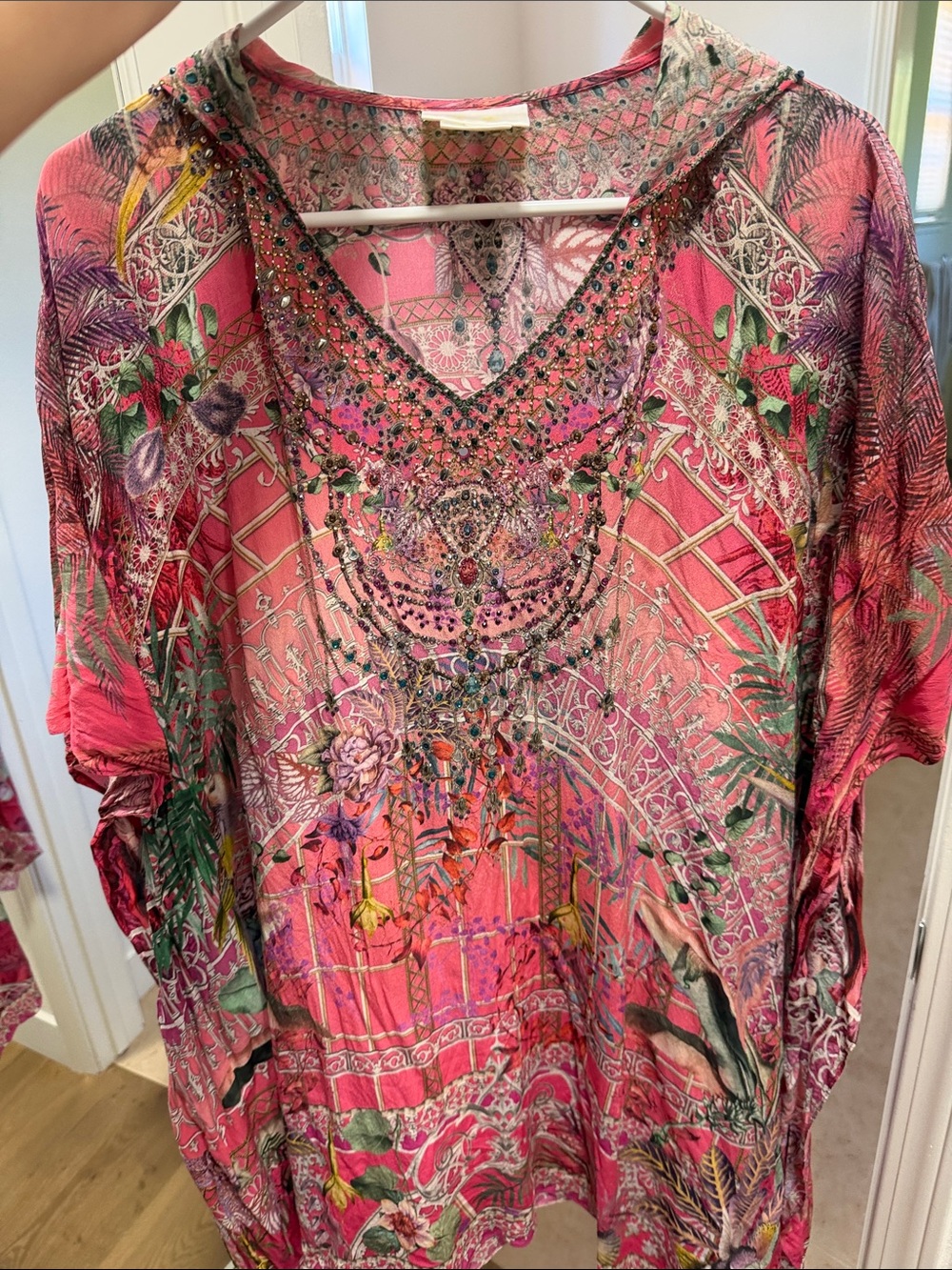 Camilla Vibrant Pink Floral Embellished Swim Coverup - Picture 4 of 6
